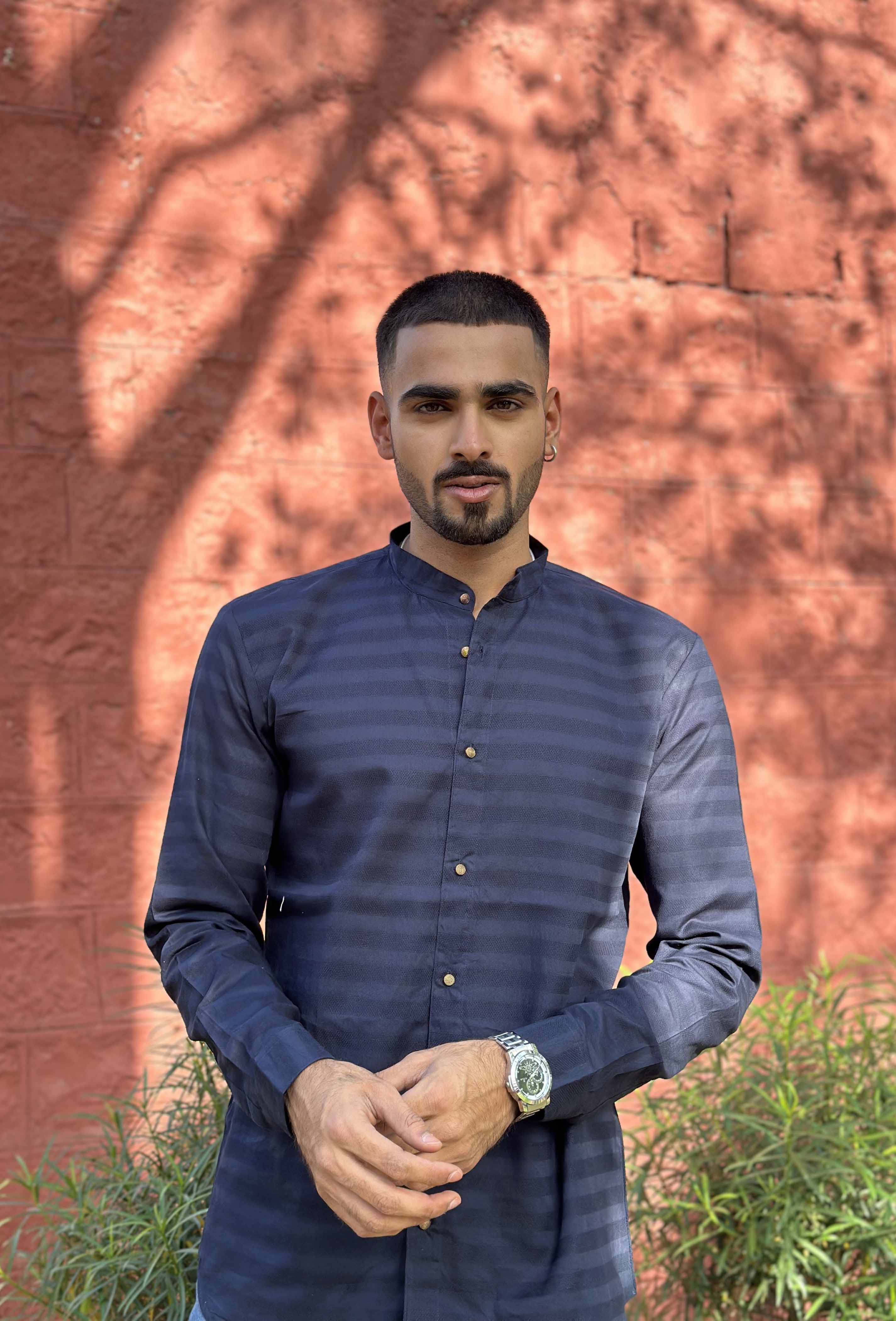 Navy Blue Horizontal Striped Shirt